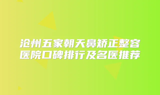 沧州五家朝天鼻矫正整容医院口碑排行及名医推荐