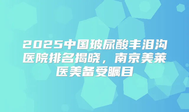 2025中国玻尿酸丰泪沟医院排名揭晓，南京美莱医美备受瞩目