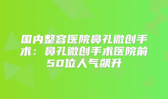 国内整容医院鼻孔微创手术：鼻孔微创手术医院前50位人气飙升