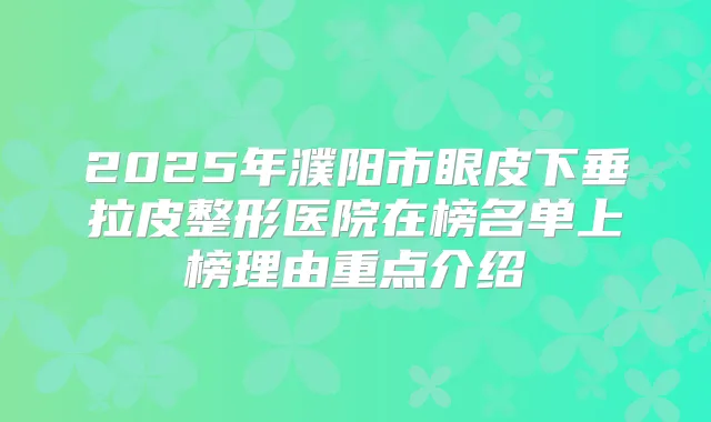 2025年濮阳市眼皮下垂拉皮整形医院在榜名单上榜理由重点介绍