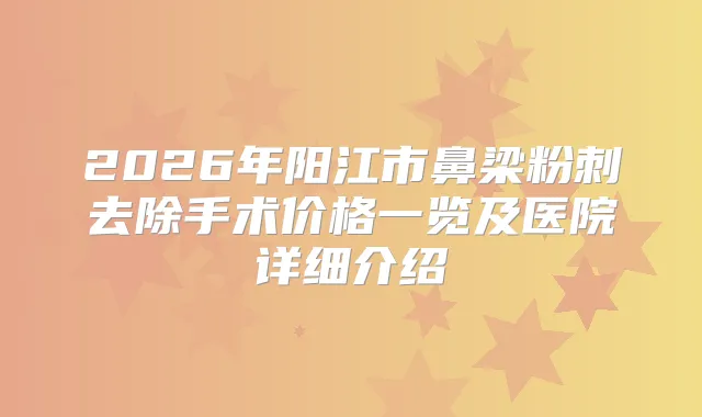 2026年阳江市鼻梁粉刺去除手术价格一览及医院详细介绍