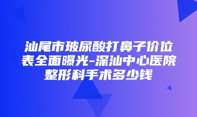 汕尾市玻尿酸打鼻子价位表全面曝光-深汕中心医院整形科手术多少钱