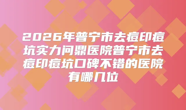 2026年普宁市去痘印痘坑实力问鼎医院普宁市去痘印痘坑口碑不错的医院有哪几位