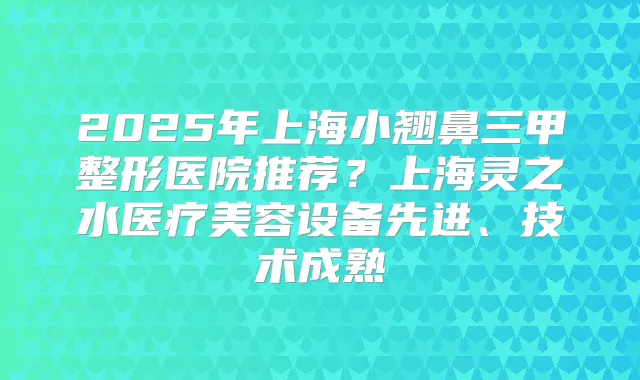 2025年上海小翘鼻三甲整形医院推荐?上海灵之水医疗美容设备先进、技术成熟
