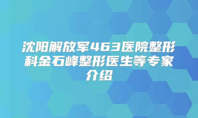沈阳解放军463医院整形科金石峰整形医生等专家介绍