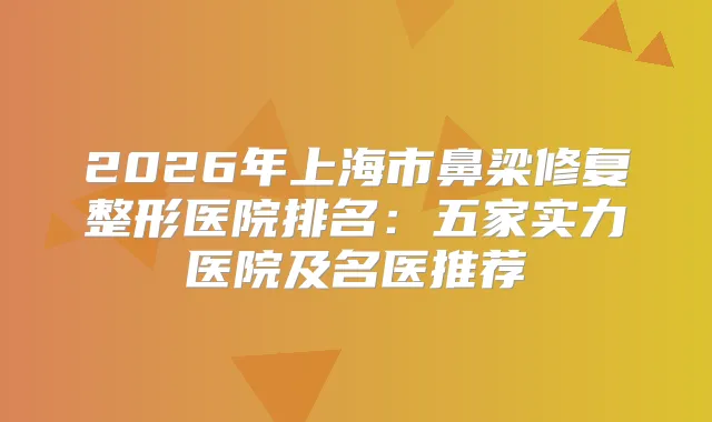 2026年上海市鼻梁修复整形医院排名：五家实力医院及名医推荐