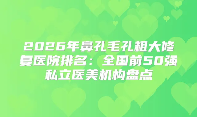 2026年鼻孔毛孔粗大修复医院排名：全国前50强私立医美机构盘点