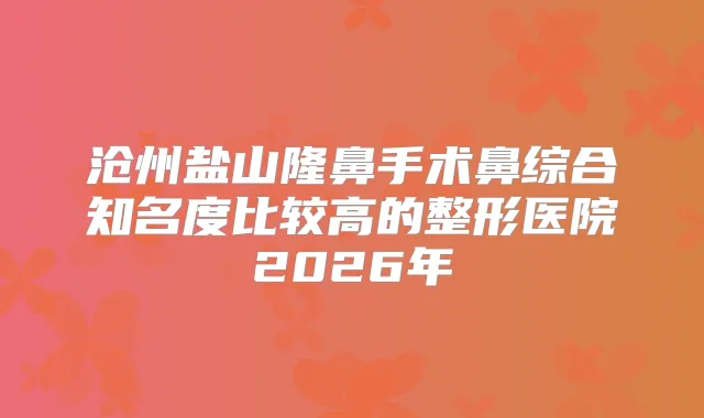 沧州盐山隆鼻手术鼻综合知名度比较高的整形医院2026年