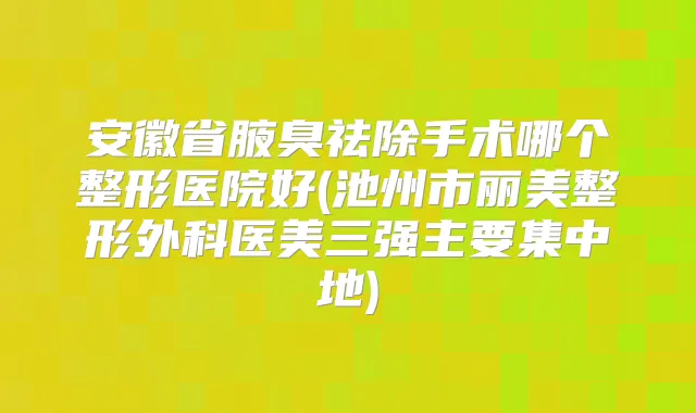 安徽省腋臭祛除手术哪个整形医院好(池州市丽美整形外科医美三强主要集中地)