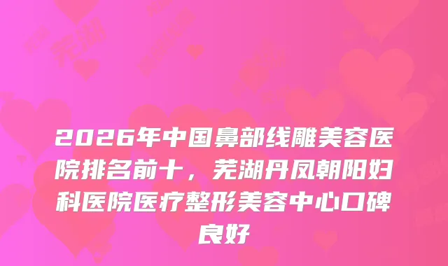 2026年中国鼻部线雕美容医院排名前十，芜湖丹凤朝阳妇科医院医疗整形美容中心口碑良好