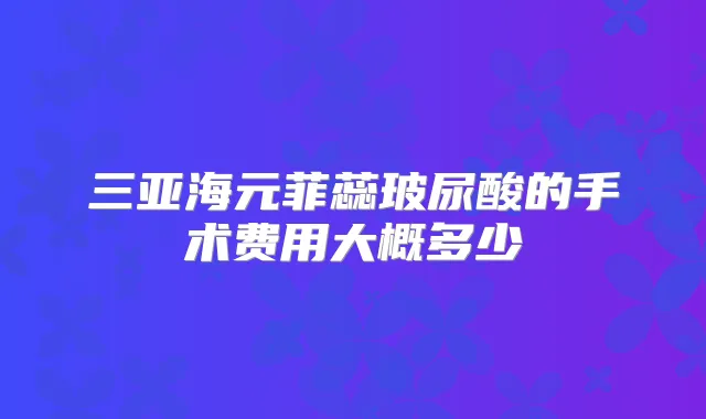三亚海元菲蕊玻尿酸的手术费用大概多少