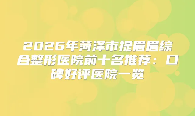 2026年菏泽市提眉眉综合整形医院前十名推荐：口碑好评医院一览