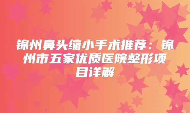 锦州鼻头缩小手术推荐:锦州市五家优质医院整形项目详解