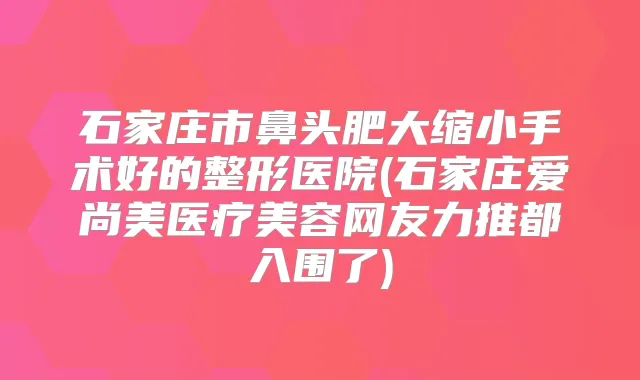 石家庄市鼻头肥大缩小手术好的整形医院(石家庄爱尚美医疗美容网友力推都入围了)
