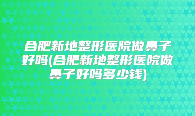 合肥新地整形医院做鼻子好吗(合肥新地整形医院做鼻子好吗多少钱)
