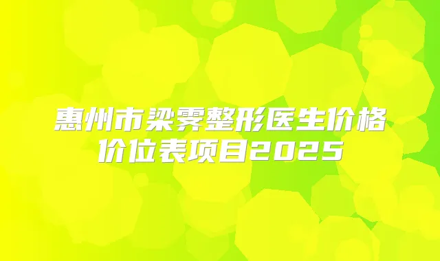 惠州市梁霁整形医生价格价位表项目2025