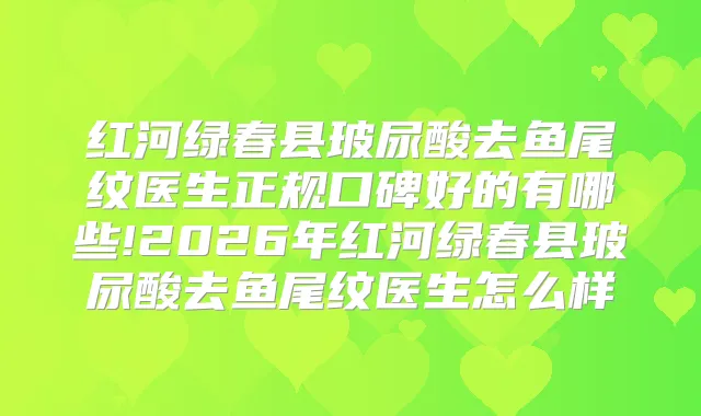 红河绿春县玻尿酸去鱼尾纹医生正规口碑好的有哪些!2026年红河绿春县玻尿酸去鱼尾纹医生怎么样