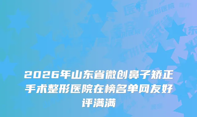 2026年山东省微创鼻子矫正手术整形医院在榜名单网友好评满满