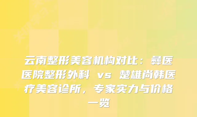 云南整形美容机构对比：彝医医院整形外科 vs 楚雄尚韩医疗美容诊所，专家实力与价格一览
