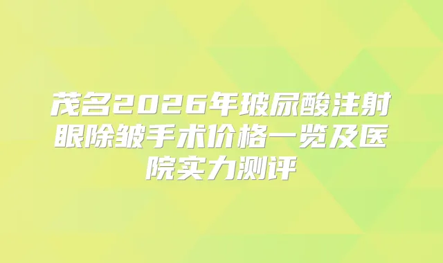茂名2026年玻尿酸注射眼除皱手术价格一览及医院实力测评