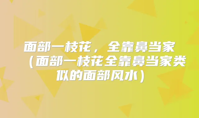 面部一枝花，全靠鼻当家（面部一枝花全靠鼻当家类似的面部风水）