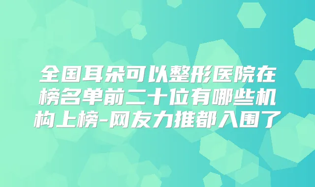 全国耳朵可以整形医院在榜名单前二十位有哪些机构上榜-网友力推都入围了