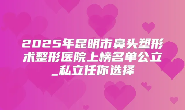 2025年昆明市鼻头塑形术整形医院上榜名单公立_私立任你选择