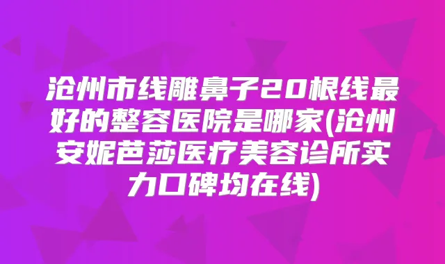 沧州市线雕鼻子20根线好的整容医院是哪家(沧州安妮芭莎医疗美容诊所实力口碑均在线)