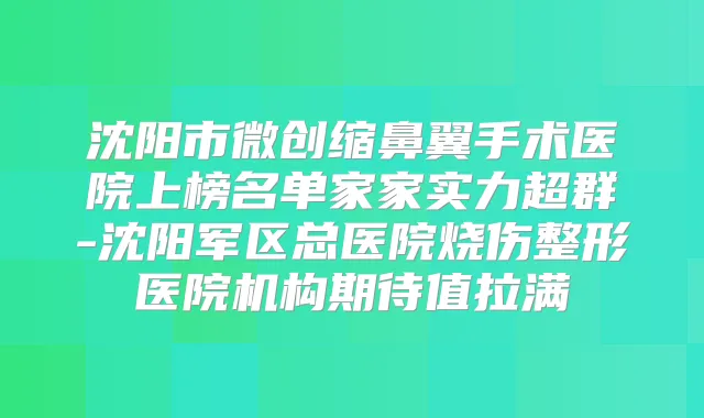 沈阳市微创缩鼻翼手术医院上榜名单家家实力超群-沈阳军区总医院烧伤整形医院机构期待值拉满