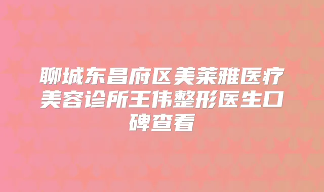 聊城东昌府区美莱雅医疗美容诊所王伟整形医生口碑查看