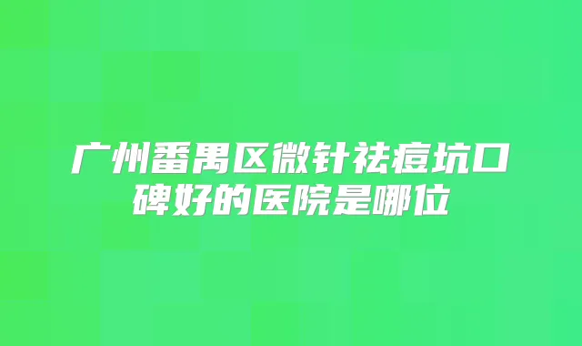 广州番禺区微针祛痘坑口碑好的医院是哪位