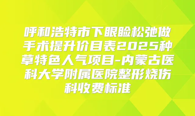 呼和浩特市下眼睑松弛做手术提升价目表2025种草特色人气项目-内蒙古医科大学附属医院整形烧伤科收费标准
