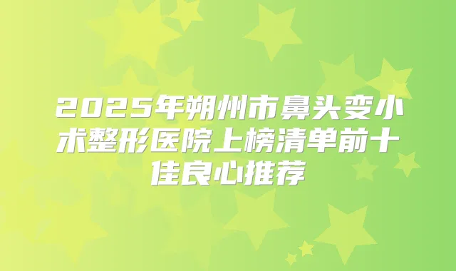 2025年朔州市鼻头变小术整形医院上榜清单前十佳良心推荐