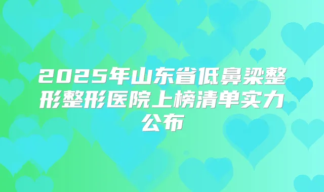 2025年山东省低鼻梁整形整形医院上榜清单实力公布