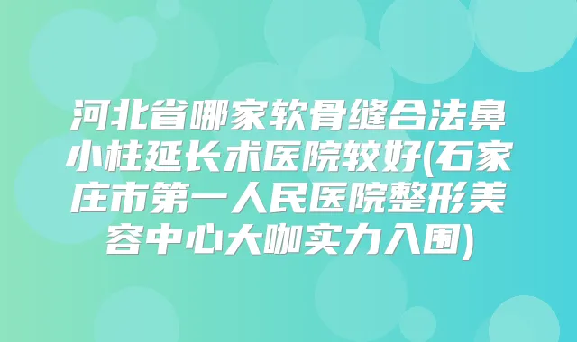 河北省哪家软骨缝合法鼻小柱延长术医院较好(石家庄市第一人民医院整形美容中心大咖实力入围)