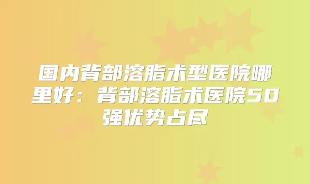 国内背部溶脂术型医院哪里好：背部溶脂术医院50强优势占尽