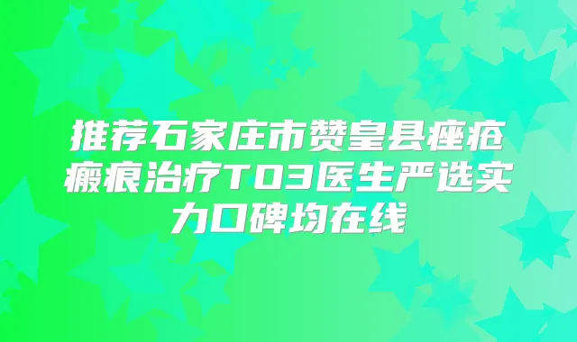 推荐石家庄市赞皇县痤疮瘢痕TO3医生严选实力口碑均在线