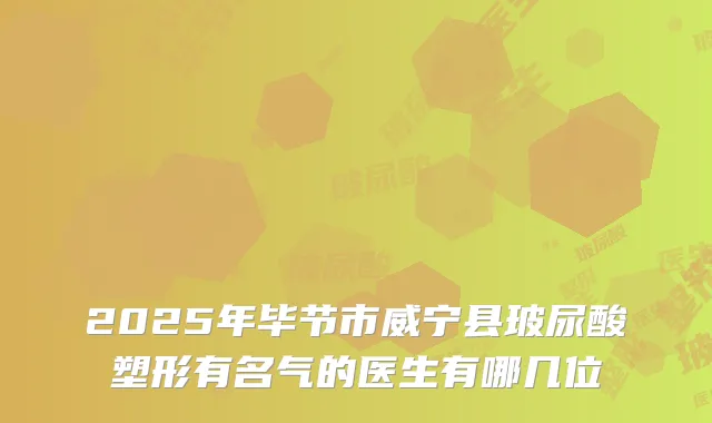2025年毕节市威宁县玻尿酸塑形有名气的医生有哪几位