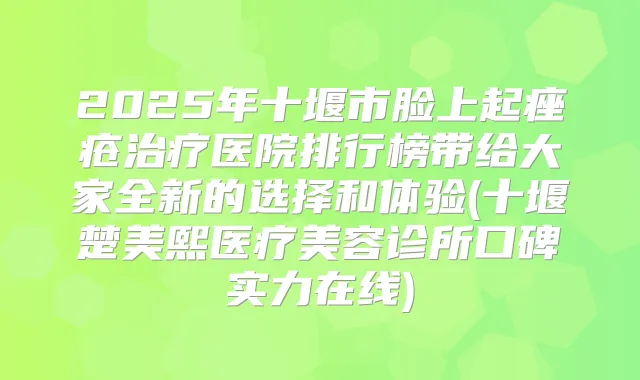 2025年十堰市脸上起痤疮医院排行榜带给大家全新的选择和体验(十堰楚美熙医疗美容诊所口碑实力在线)