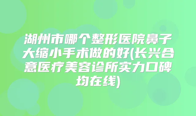 湖州市哪个整形医院鼻子大缩小手术做的好(长兴合意医疗美容诊所实力口碑均在线)