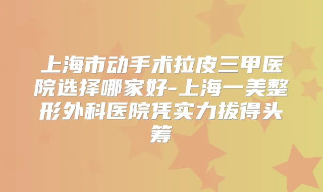 上海市动手术拉皮三甲医院选择哪家好-上海一美整形外科医院凭实力拔得头筹