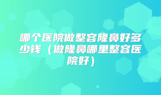 哪个医院做整容隆鼻好多少钱(做隆鼻哪里整容医院好)