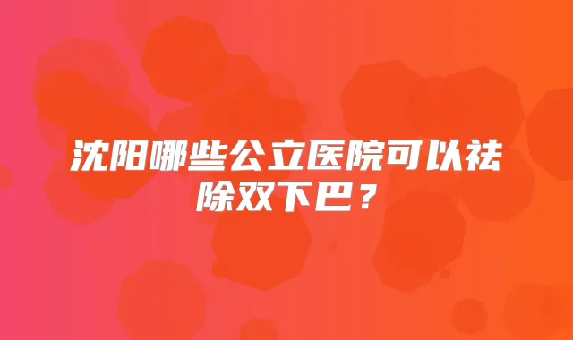 沈阳哪些公立医院可以祛除双下巴?