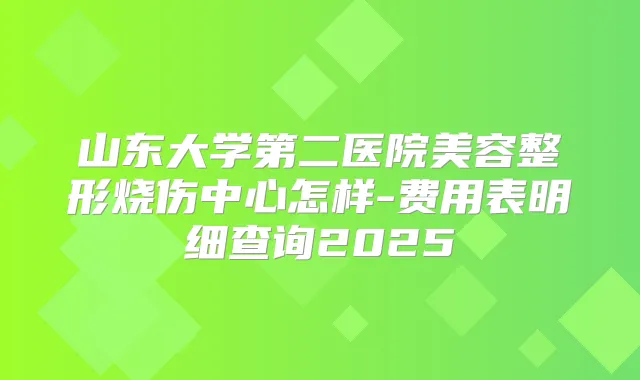 山东大学第二医院美容整形烧伤中心怎样-费用表明细查询2025