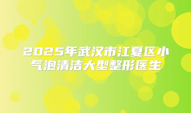 2025年武汉市江夏区小气泡清洁大型整形医生