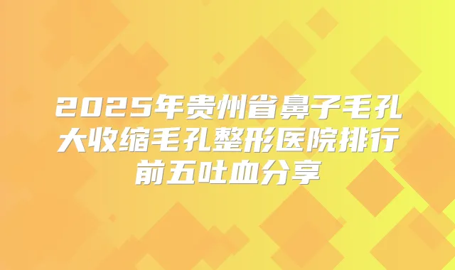 2025年贵州省鼻子毛孔大收缩毛孔整形医院排行前五吐血分享