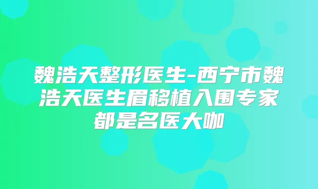 魏浩天整形医生-西宁市魏浩天医生眉移植入围专家都是名医大咖
