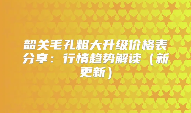 韶关毛孔粗大升级价格表分享:行情趋势解读(新更新)