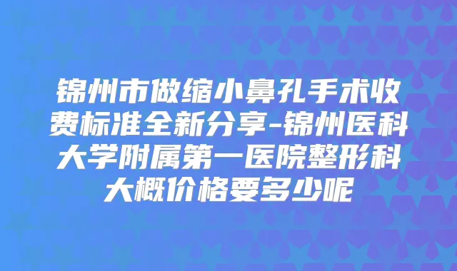 锦州市做缩小鼻孔手术收费标准全新分享-锦州医科大学附属第一医院整形科大概价格要多少呢